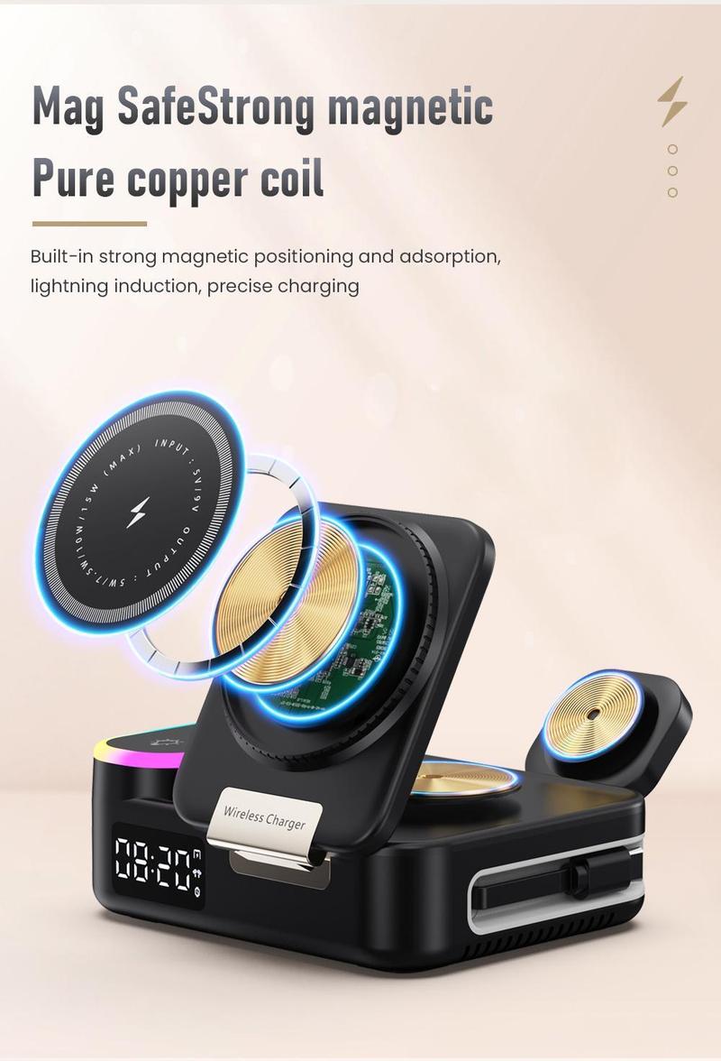 2026 8-in-1 FoldaWireless Charging Station Magnetic Charger for Smartphones Smartwatches & Earbuds Compatible with iPhone Apple Watch & More Compact Portable Device Charging Station Black Folding Electronic