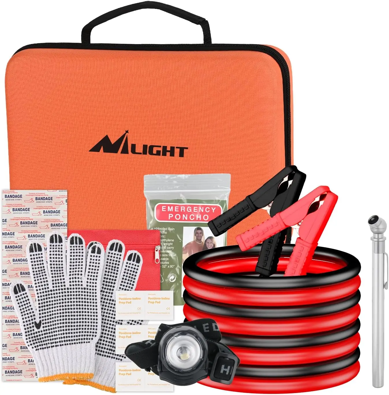 Nilight Car Safety Kit - Essential Car Accessories with Jumper Cables, Air Compressor, Tire Repair Tools, First Aid Supplies, Alligator Connectors for Travel, Camping | Ideal for Trucks, SUVs, RVs - Father's Day Gift