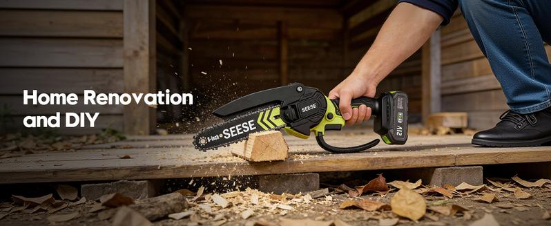 SEESE Brushless Mini ChainSaw - Portable Electric Cordless Saw for Wood Cutting, Batteries (2000mAh) ,Pruning, Gardening, Camping - Suitable for Seniors, Women Holiday gifts