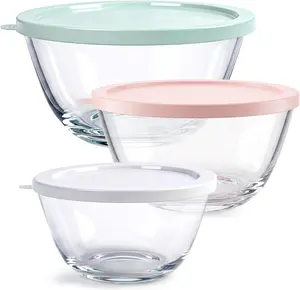 Greentainer Glass Mixing Bowls with Lids Set of 3, (2.9, 1.6, 0.7 QT), Clear Salad Bowl for Kitchen Baking, Cooking, Serving, Meal Prep, Dishwasher, Freezer & Microwave Safe