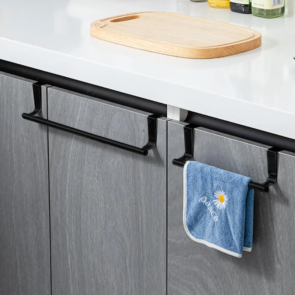 Stainless Steel Kitchen Towel Holder, 2 Counts Punch-Free Cabinet Door Back Hanging Towel Racks, Kitchen Storage Organizer, Towel Hooks, Home Organizer Hook, Convenient Hook