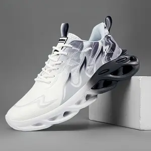 Men's Low-Top Sneakers |         Breathable Fabric Upper, Elastic Slip-Resistant Sole, Black & White Gradient Geometric Design |         Spring/Summer Streetwear Shoes, Comfortable Footwear for Casual, Training & Running