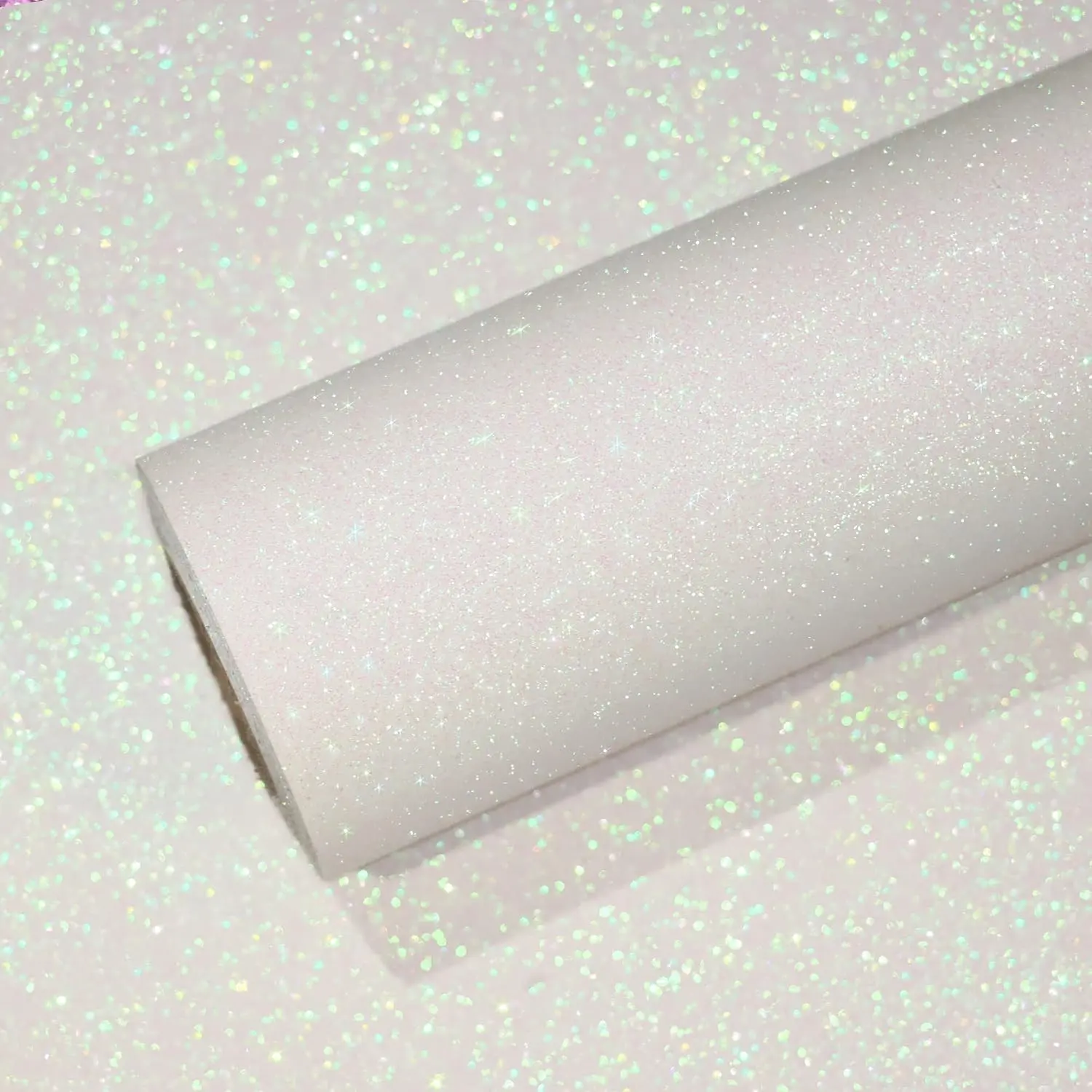 VEELIKE Iridescent Off-White Glitter Wall Paper, Peel and Stick Wallpaper Bedroom Walls, 15.7''x118'' Sparkle Glitter Contact Paper for Cabinets Shelf Drawers, Self Adhesive Removable White Fabric Wallpaper