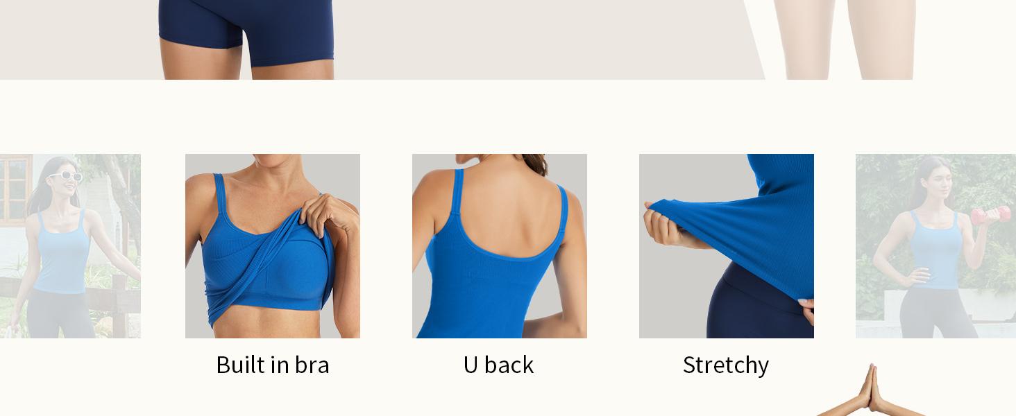ATTRACO Women's Workout Tank Top Built in Bra Ribbed Athletic Tank Workout Top Scoop Neck Top Fitness Gymwear Women's Tank Tops Workout Sports Vest Seamless Yoga Backless Tanks Gym Sports wear SpringStatements