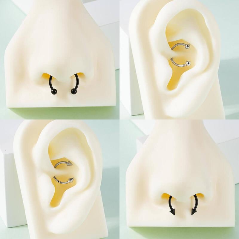 Oufer 8PCS Horseshoe Septum Nose Piercing Ring 316L Stainless Steel Silver Black Gold 8mm 10mm 12mm Hypoallergenic Classic Ball Closures Bold Spike Designs