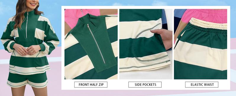 Mundoven Womens Valentine's Day Y2K Lounge Sets 2 Piece Outfits Oversized Striped Set Matching Sweat Sets Long Sleeve Shirt and Shorts Set