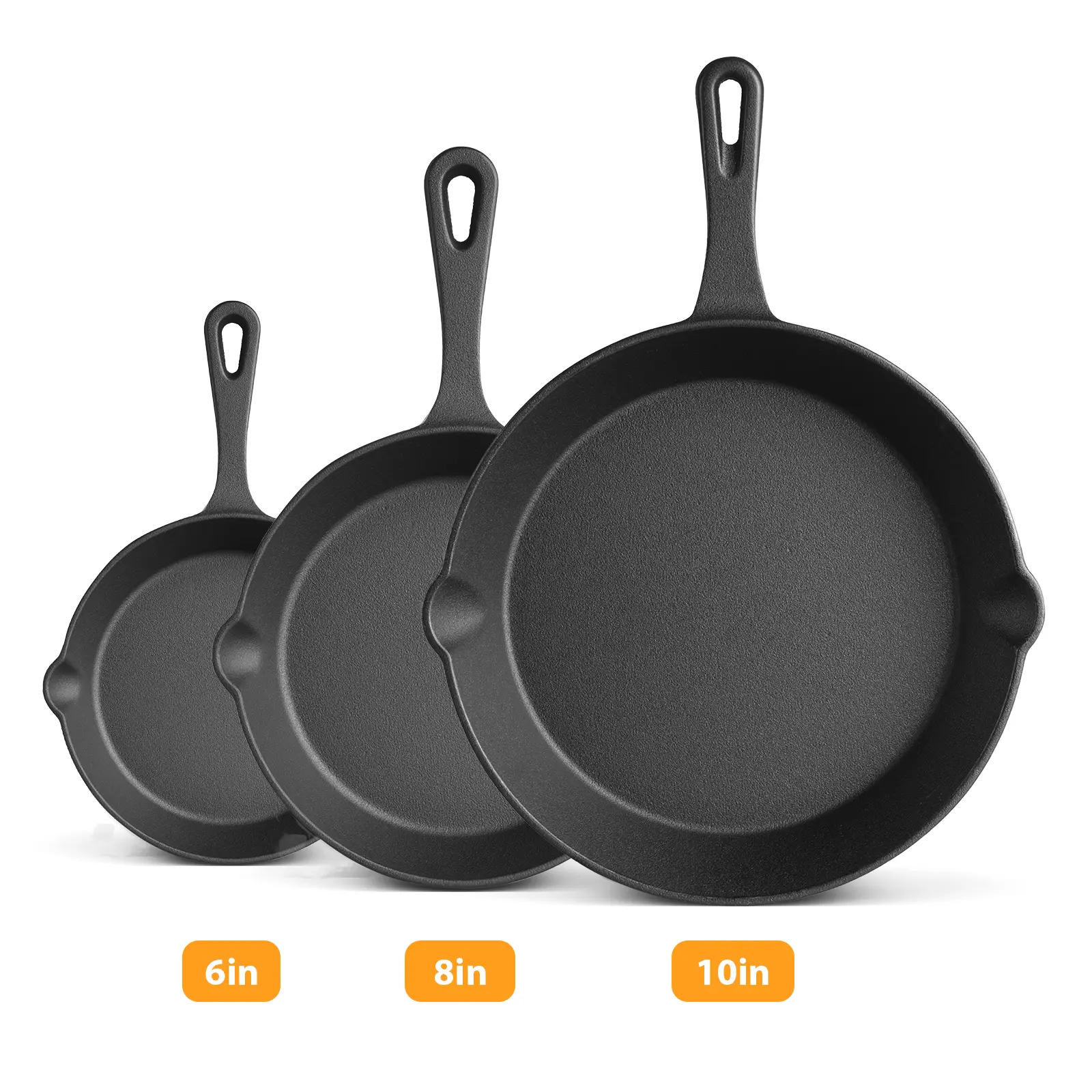 LOVEWE 3-Piece Cast Iron Skillet Set, Pre-Seasoned Frying Pans, Nonstick & Ergonomic Handles-Oven, Grill, Campfire, Indution, Stove Safe-Easy to Use Cookware