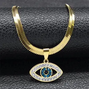 Turkish Evil Eye Necklace for Women, Stainless Steel Blue Eye Pendant Necklace, Greek Nazar Protection Jewelry, Minimalist Gold Chain Lucky Charm Necklace for Daily Wear, Gift for Her