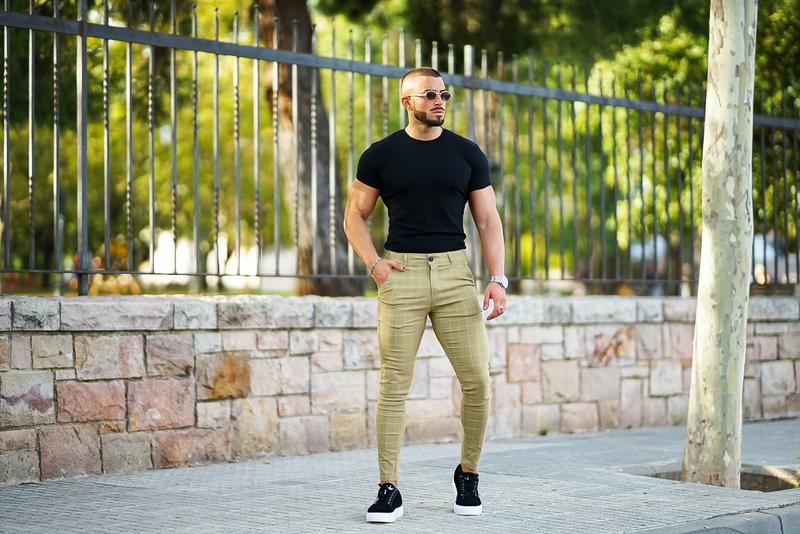 GINGTTO Mens Chinos Skinny Slim Fit High Waist Stretchy Plaid Dress Pants Comfortable Trouser