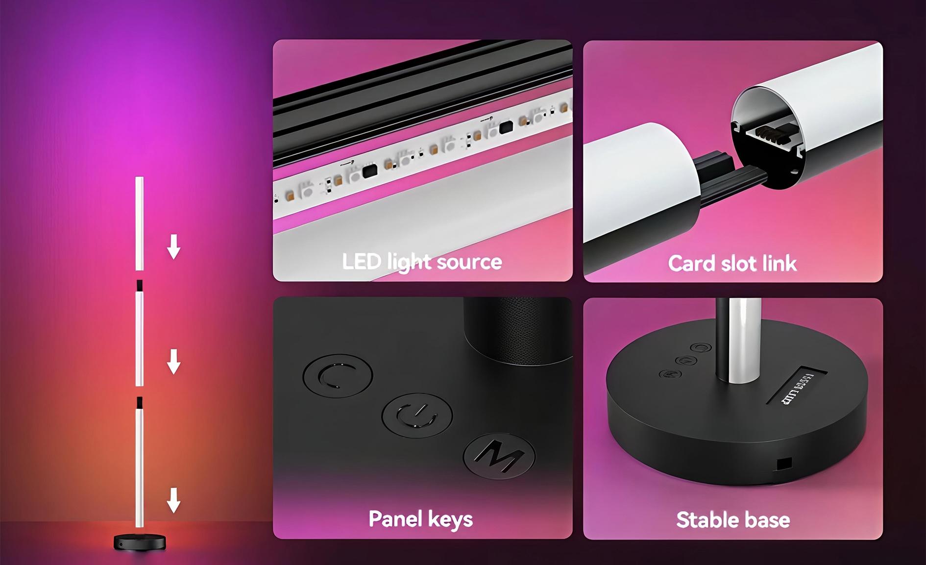 LED Floor Lamp with Remote Control & USB Power RGB Color Changing Music Sync Adjustable Brightness Gaming Atmosphere Light APP Control