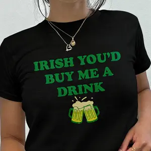 Irish You'd Buy Me A Drink , St Patrick's Day Y2K Top Shirt, Funny Drinking Shirt, Gift For St Patrick's Day, Cute St Paddy's Mens Womens Top
