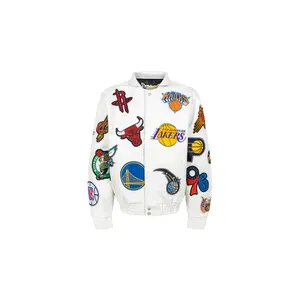 NBA Collage Vegan Leather Jacket "WHITE" NBA 201 WHT
