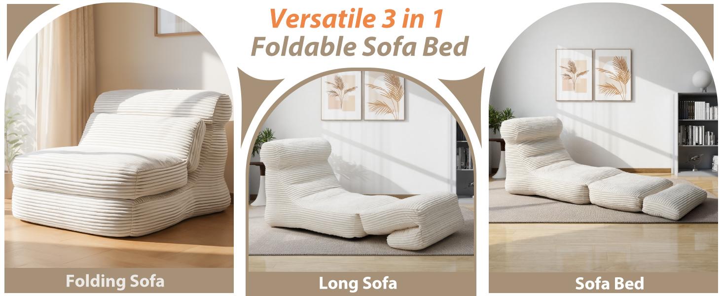 Folding Sofa Bed, Convertible Comfy Sleeper Chair with Back Support, Foldable Floor Sofa Bed Couch, Modern Comfortable Design for Living Room, Bedroom, Apartment, Office