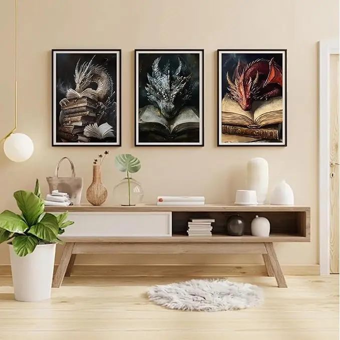 5D Diamond Painting Kit for Adults, 1/3/6-Pack Fantasy Dragons with Ancient Books, DIY Mystical Art Craft Bundle for Book Lovers, Gothic Home Decor Handmade Gifts Handicraft