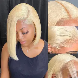 Blonde Wig Human Hair 613 Bob Wig Glueless Wig 13x4 Hd Blonde Lace Front Wigs Human Hair Pre Plucked 180% Density Straight Short Bob Wigs For Black Women Natural Hairline 12 Inch