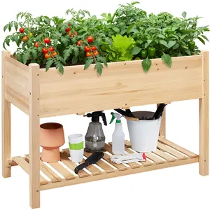 Costoffs 47x23x32in Wooden Planter Box with Stand & Bottom Shelf Raised Vegetable Growing Table for Flowers, Herbs, Patio, Yard & Outdoor Gardening