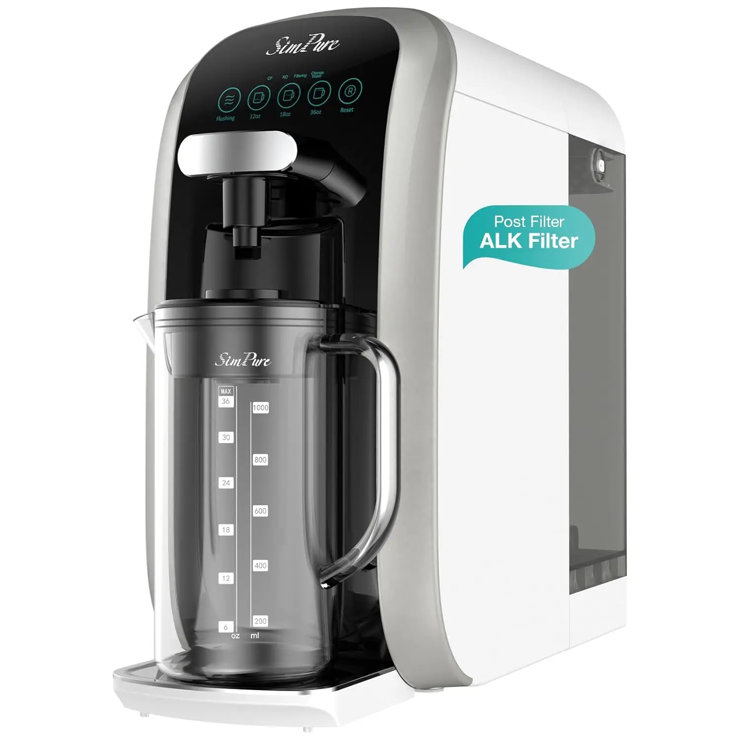 SimPure Y7T-A Countertop Reverse Osmosis Water Filter, NSF/ANSI 58 Certified, 5 Stage RO Water Filtration System, Water Purifier for Home, No Installation, 4: 1 Pure to Drain, pH+ Balanced ALK Taste