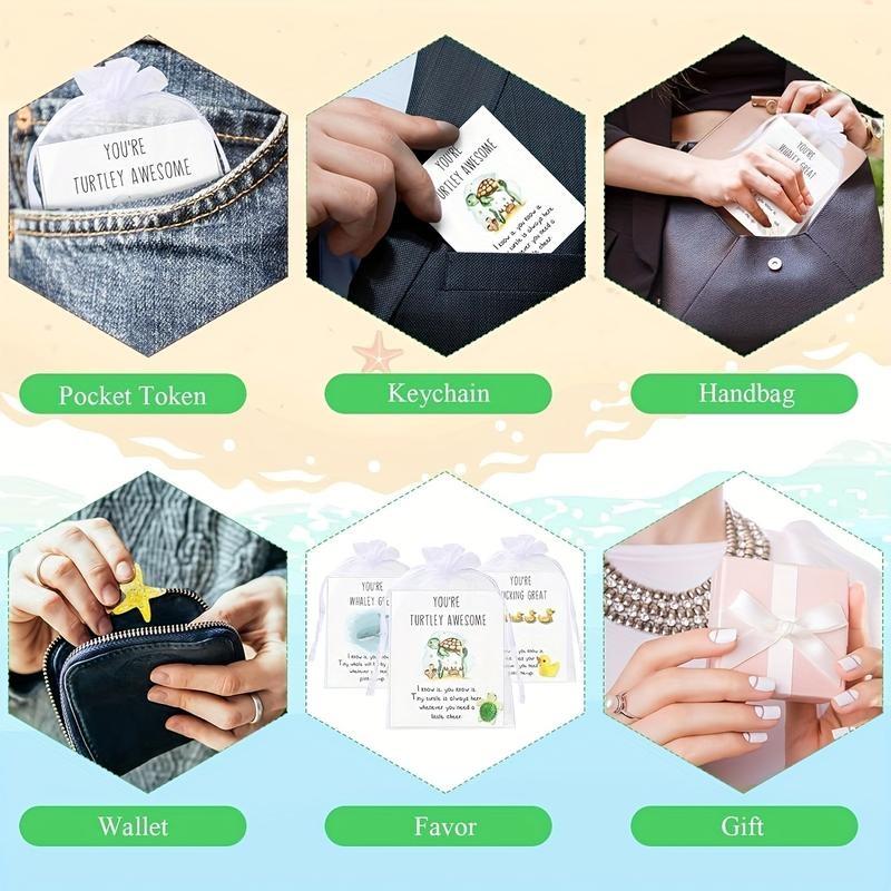 Set of 25 Inspirational Pocket Favors - Employee Appreciation Gifts Bulk for Coworkers with Animal Pun Note Cards Quality Resin Ducks Stars Whales Turtles Owls Favors Durable Card-MM