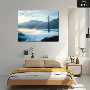 2D Flat, 1pc Large Modern Minimalist Abstract Bridge Wall Art - Large-Spanning White & Blue/Gray/Beige Canvas Painting, Wrap-Around Frame for Living Room, Bedroom, Kitchen Decor - Contemporary Home Decoration Gift for Housewarming, Wedding, Office