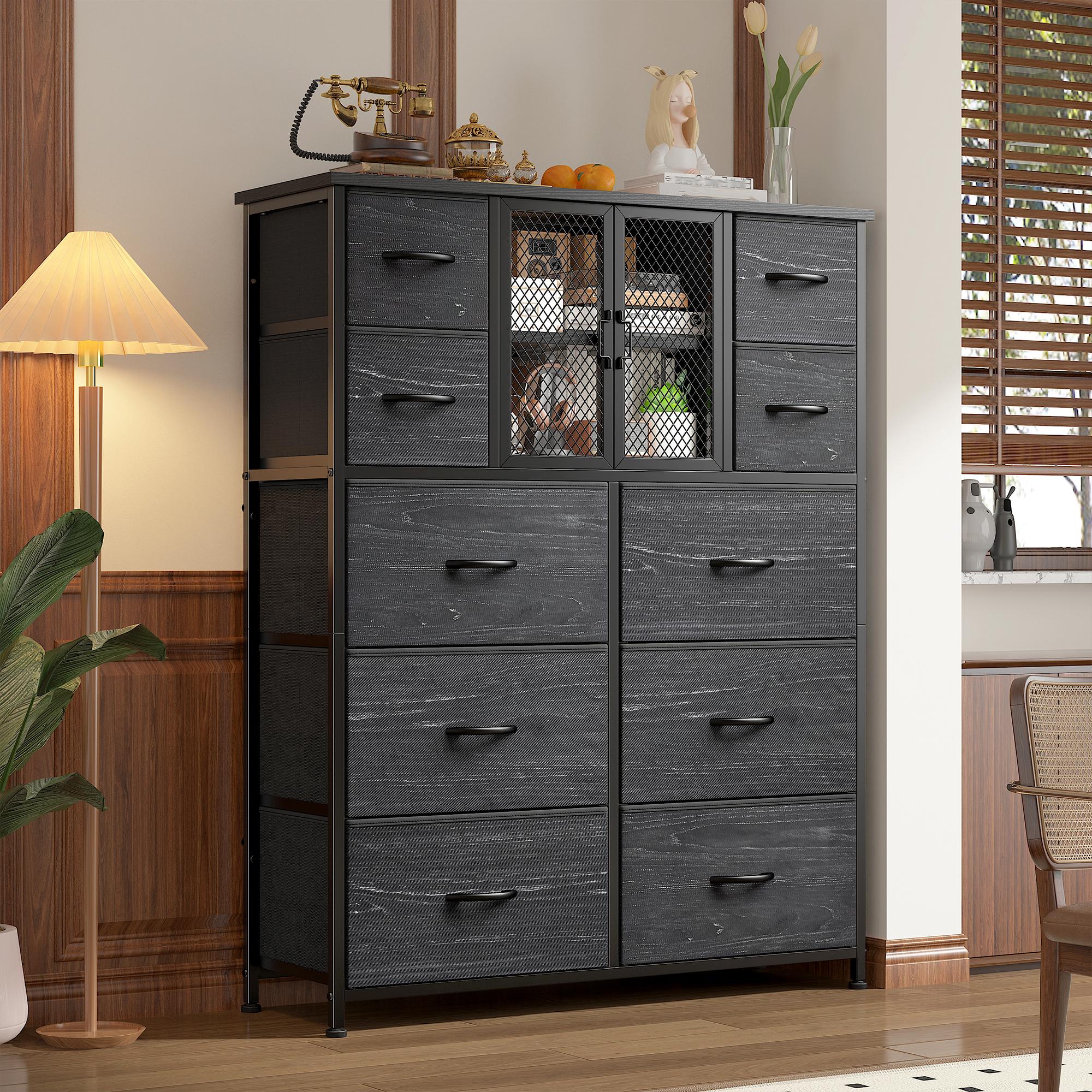 【Storage Cabinet】Raybee Heavy-Duty 10 Drawers Dresser for Bedroom,Thickened Board Material,Fabric Tall Dresser & Chests of Drawers with Metal Mesh Door,Organizer,drawerstorage in Cabinet,homedecor Furniture,easy assemble,38"W x 11.81"D x 48.1"H