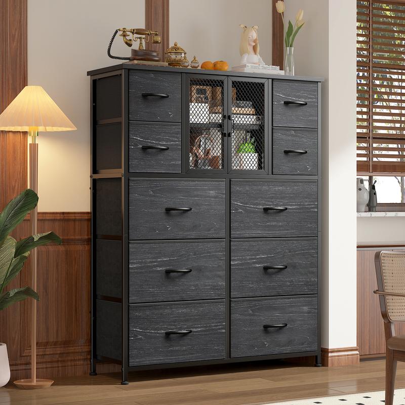 【Storage Cabinet】Raybee Heavy-Duty 10 Drawers Dresser for Bedroom,Thickened Board Material,Fabric Tall Dresser & Chests of Drawers with Metal Mesh Door,Organizer,drawerstorage in Cabinet,homedecor Furniture,easy assemble,38"W x 11.81"D x 48.1"H