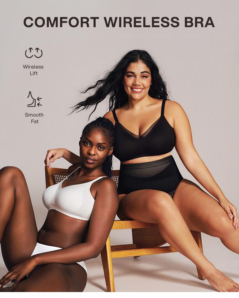 Lilylove Wireless Mesh Crossover Full Coverage Lightly Padded No Underwire Wirefree Comfortable Stretchy Breathable Bralette Adjustable Straps Seamless V Neck Supportive T-shirt Women's Everyday Bra M-3XL