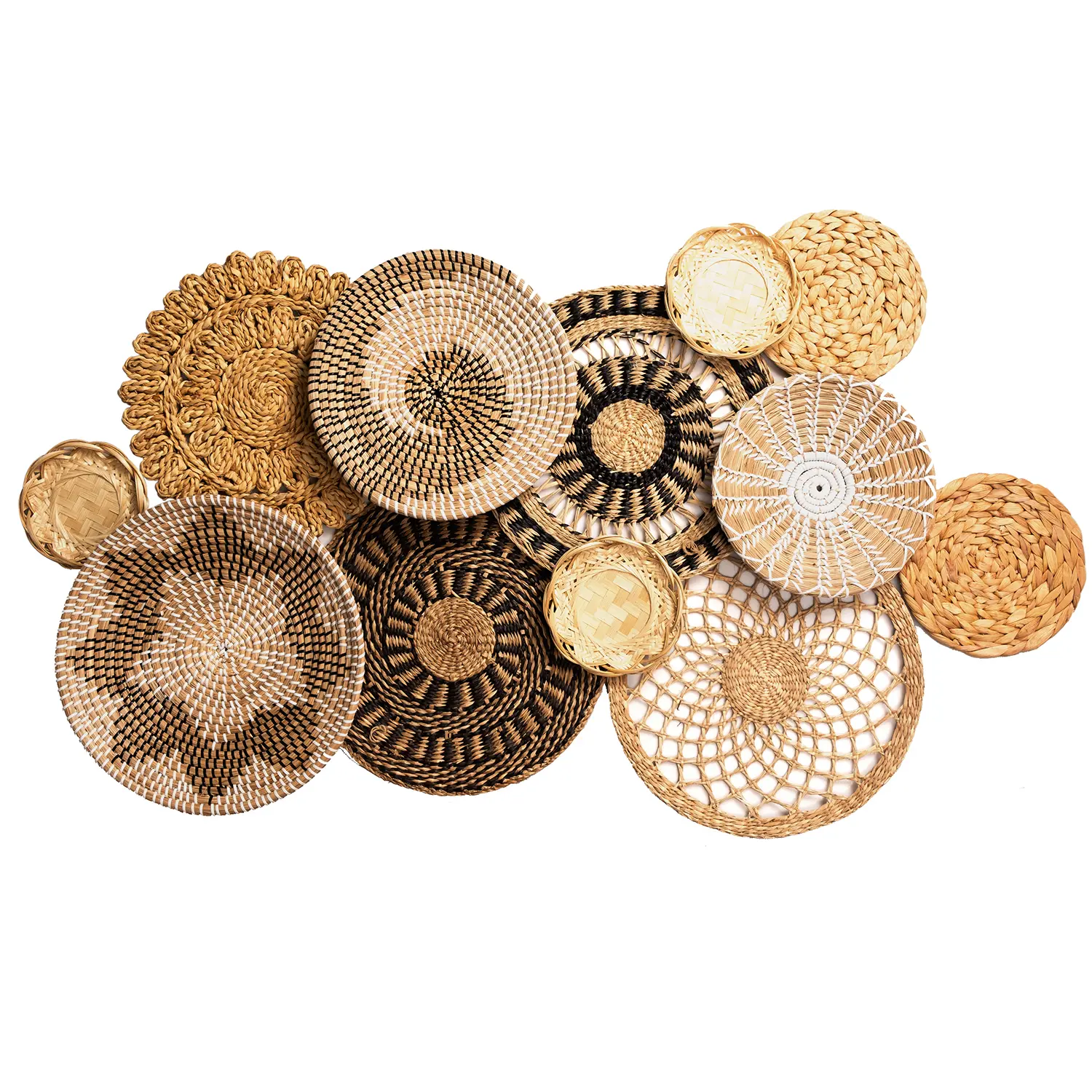Wicker Wall Decor Set of 12 | Rattan Wall Decor & Basket Wall Decor for Living Room | Woven Wall Baskets, Woven Wall Art & Boho Wall Baskets | Decorative Wall Basket Set | Farmhouse Boho Wall Hanging Decor for Bedroom, Entryway