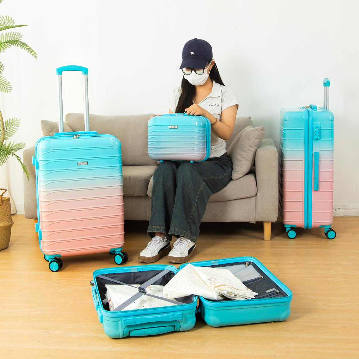 UUH 4 Piece luggage sets with TSA Locks - Suitcase & Bags for Travel, PC+ABS Hardshell Luggage TSA Lock Spinner Wheels Hardshell Lightweight