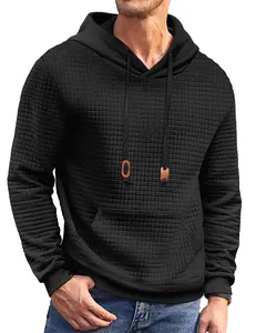 COOFANDY B Men's Hooded Sweatshirt Long Sleeve Fashion Gym Athletic Hoodies Solid Plaid Jacquard Pullover with Pocket Classic Menswear hoodie Kangaroo Simple Small Stuffed Tops Longsleeves