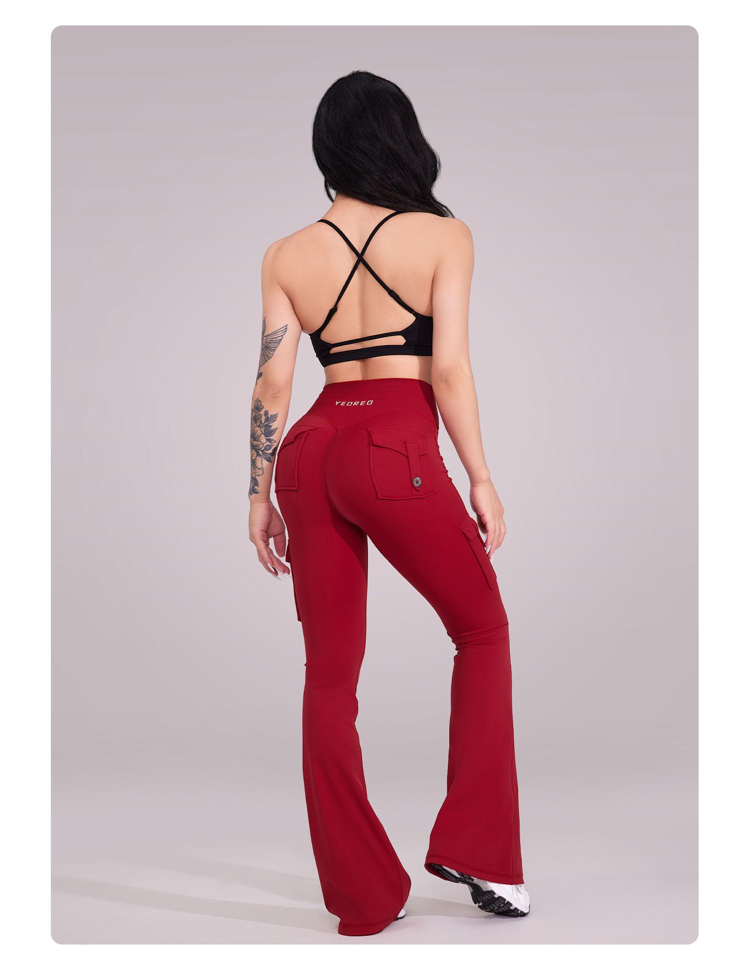 YEOREO CoreFlex Women's Workout Flare Leggings with Pockets Hidden Scrunch High Waisted Cargo Gym Yoga No Front Seam Leggings Flared Joggers Fitness Outfit Camouflage Sports Pants 75% Nylon 25% Spandex SpringStatements