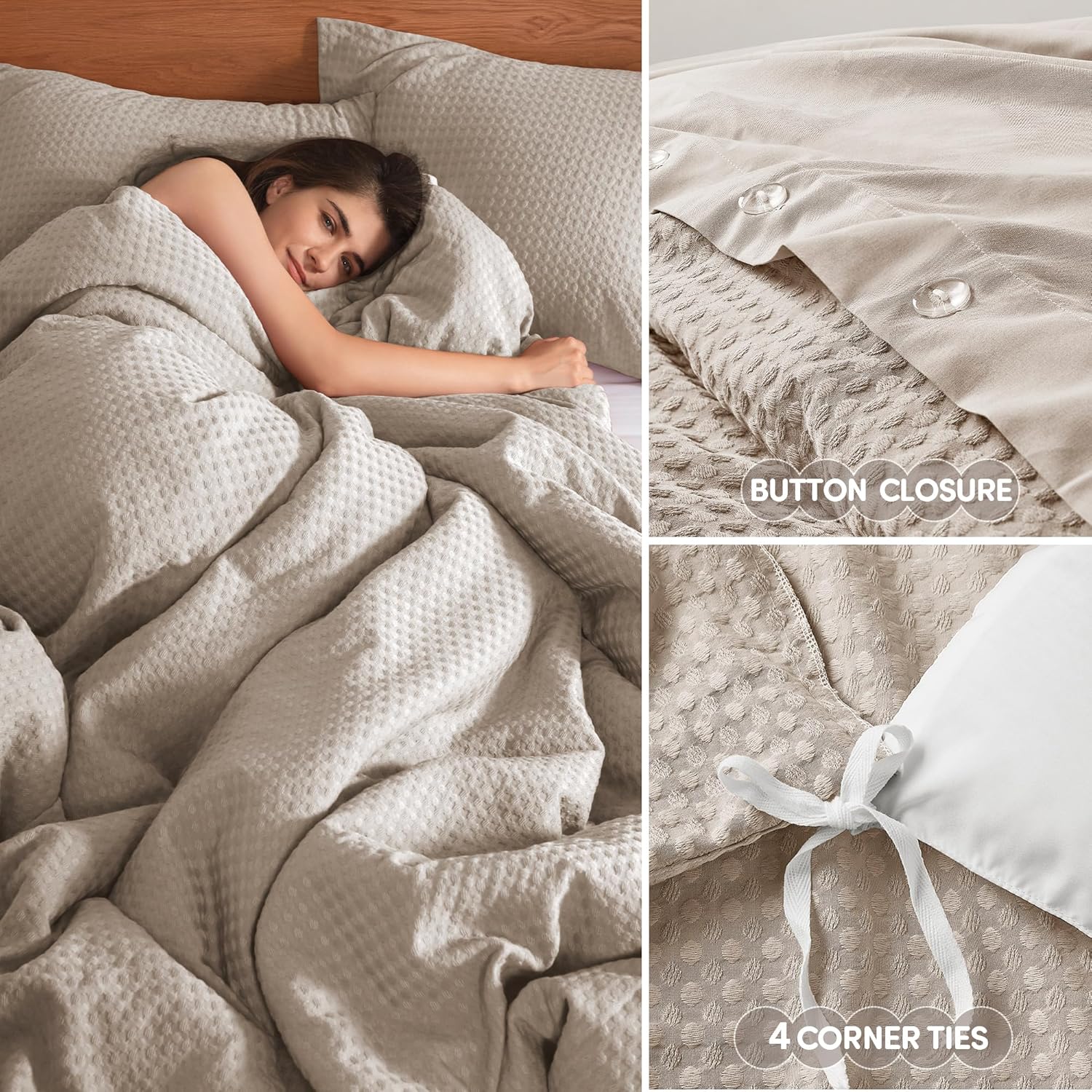 3 Pieces Breathable Dotted Weave Texture Duvet Cover Sets, Modern Farmhouse Boho Duvet Cover & Sham, All Season Microfiber Bed Set