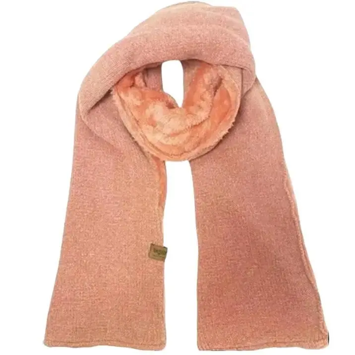 Glen Knit Scarf with Warm Sherpa Fur Women Winter Long Soft Scarves