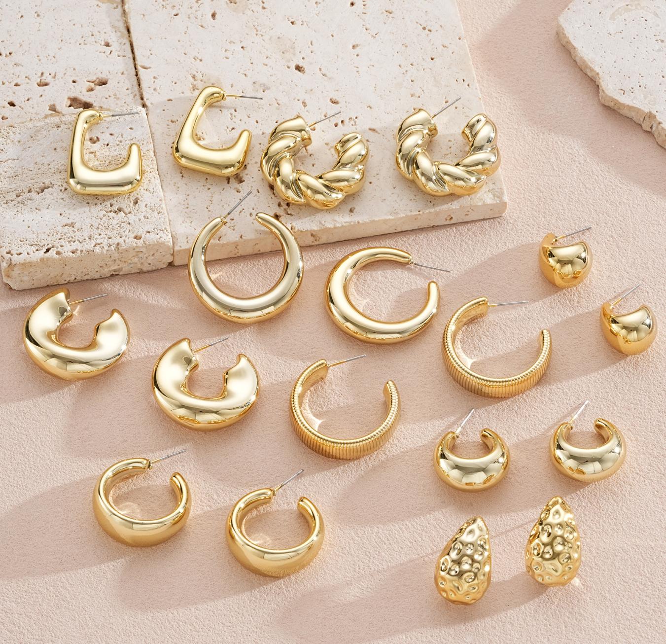 17KM 20 pcs Gold Hoop Earrings Set for Women Multipack, Hypoallergenic Chunky Chain Twisted Hoop Earrings Pack, Fashion Dangle Earrings Jewelry for Gift