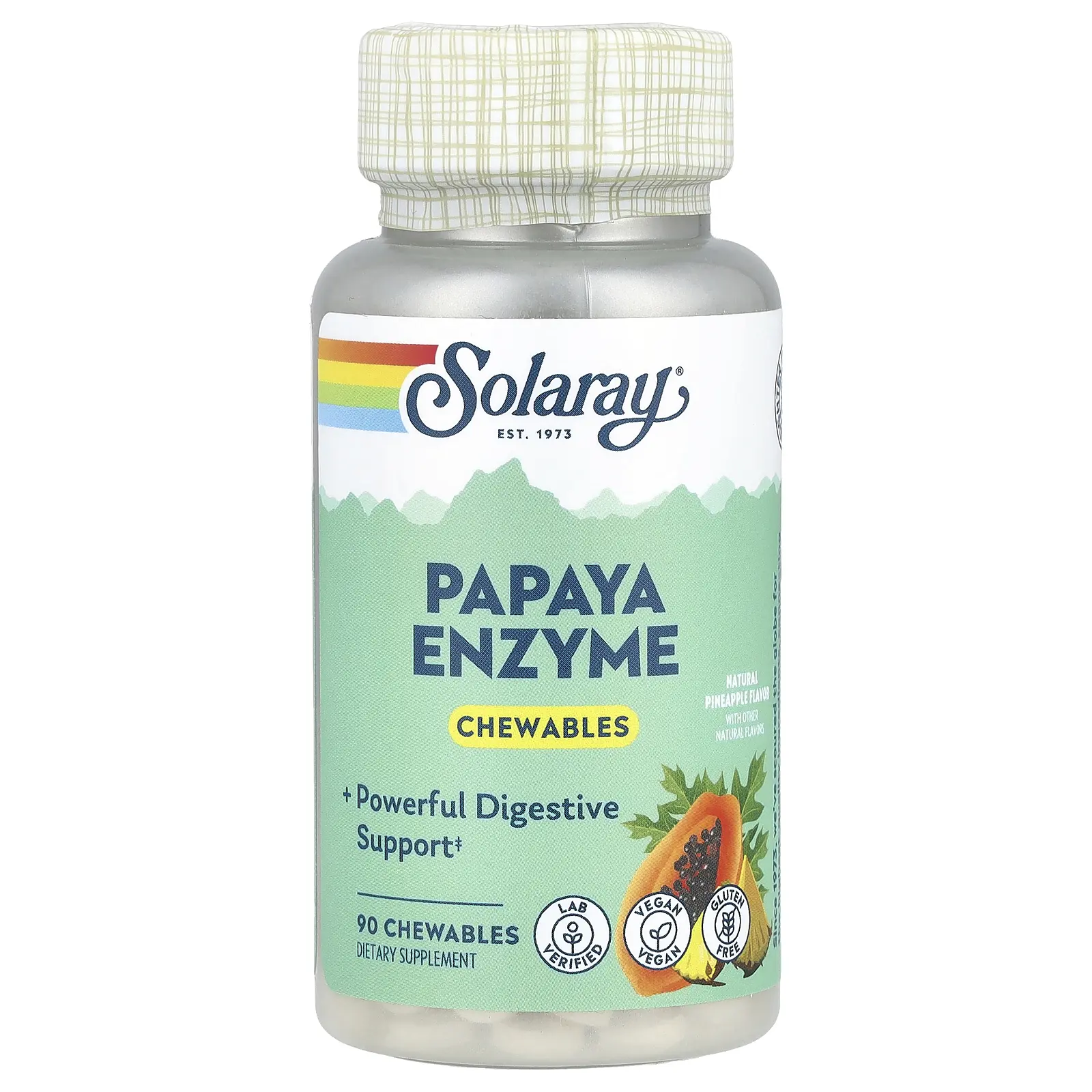 Solaray Papaya Enzyme, Natural Pineapple, 90 Chewables
