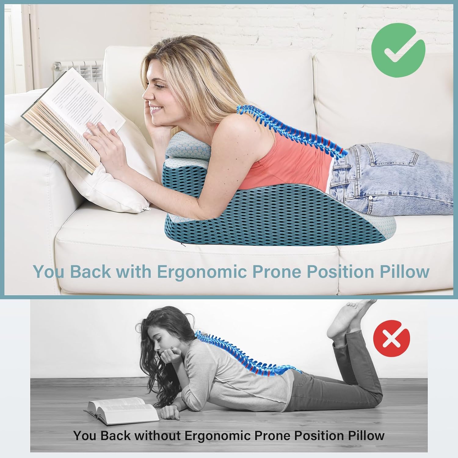 Wedge Pillow, Pillow Wedge with Small Support Pillow Ergonomic Memory Foam Wedge Pillow for Female, Comfortable Wedge Pillow for Neck and Back, Small Wedge Pillow for Sleeping Reading Back Pain Relief(Suitable for people weighing 100-250IB)