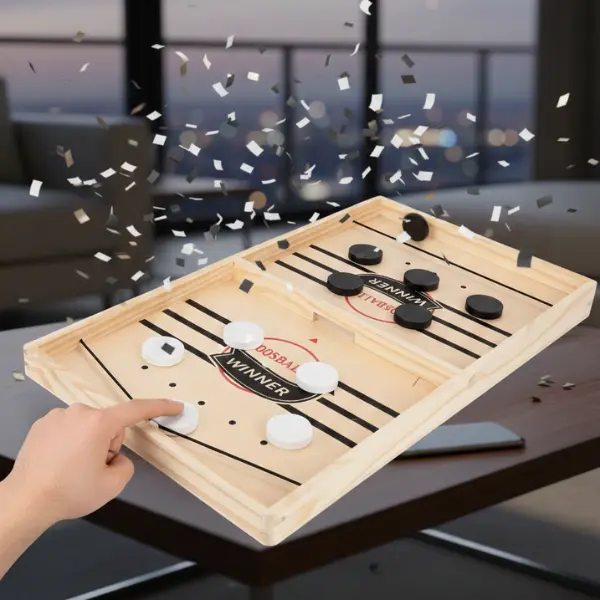 Fast Sling Puck Game - Test Your Speed and Accuracy with This Fast-Paced Wooden Air Hockey Board Game - Guaranteed Fun for Family Night or Friends Party