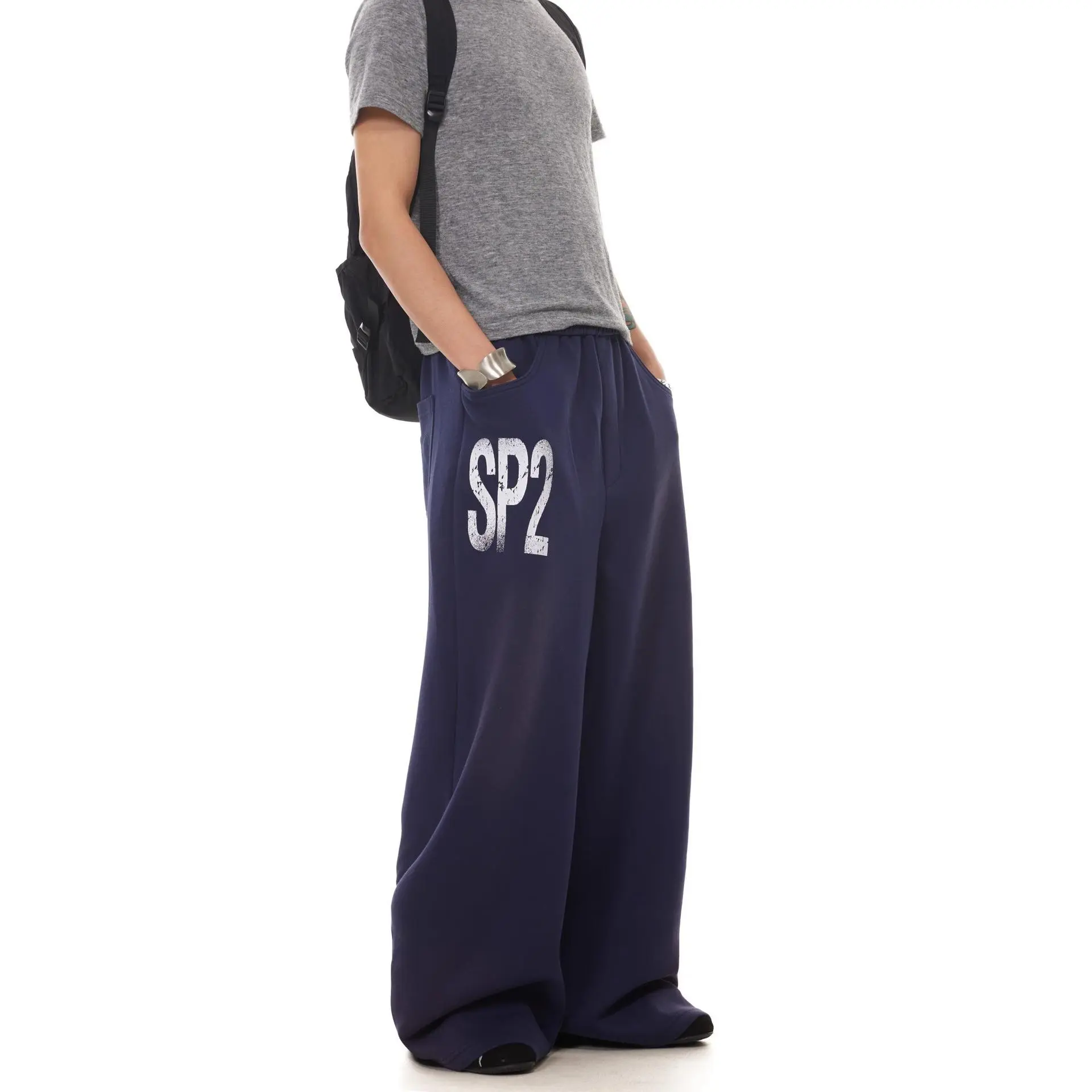 Unisex Vintage Letter Print Sweatpants, Elastic Waist Relaxed Baggy Wide Leg Track Pants, Casual Streetwear Jogger Trousers for Men and Women # vintage sweatpants # baggy wide leg pants # streetwear pants # unisex fashion # casual joggers# flex waist