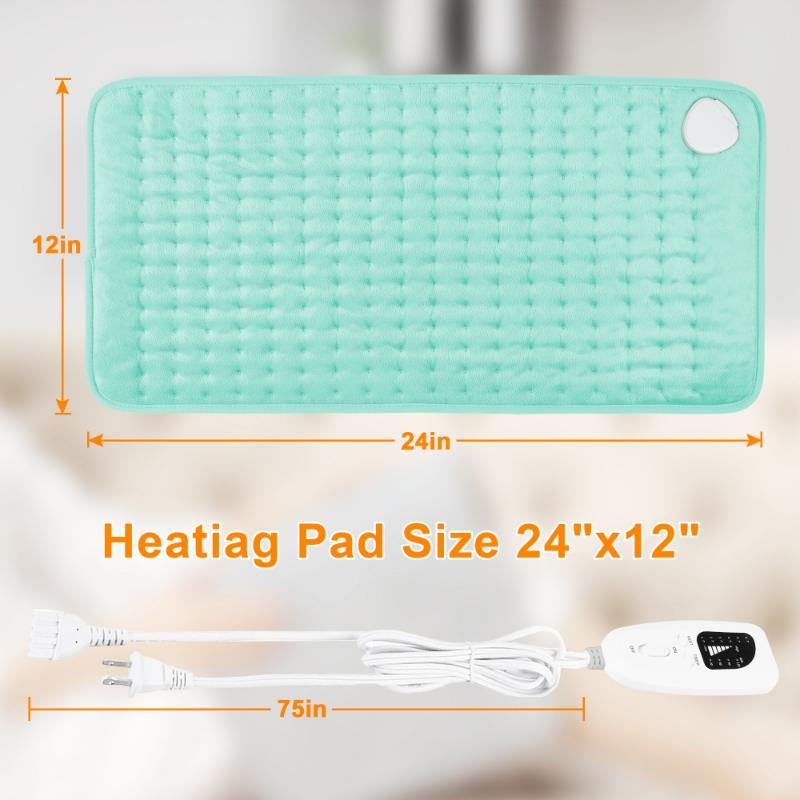Light green Heating pad, 33  x 17 inches, 24  x 12 inches, with 6 temperature levels and 4 time settings, portable, heated back, neck, shoulders, and legs, machine washable, perfect holiday gift for men and women, Christmas gift