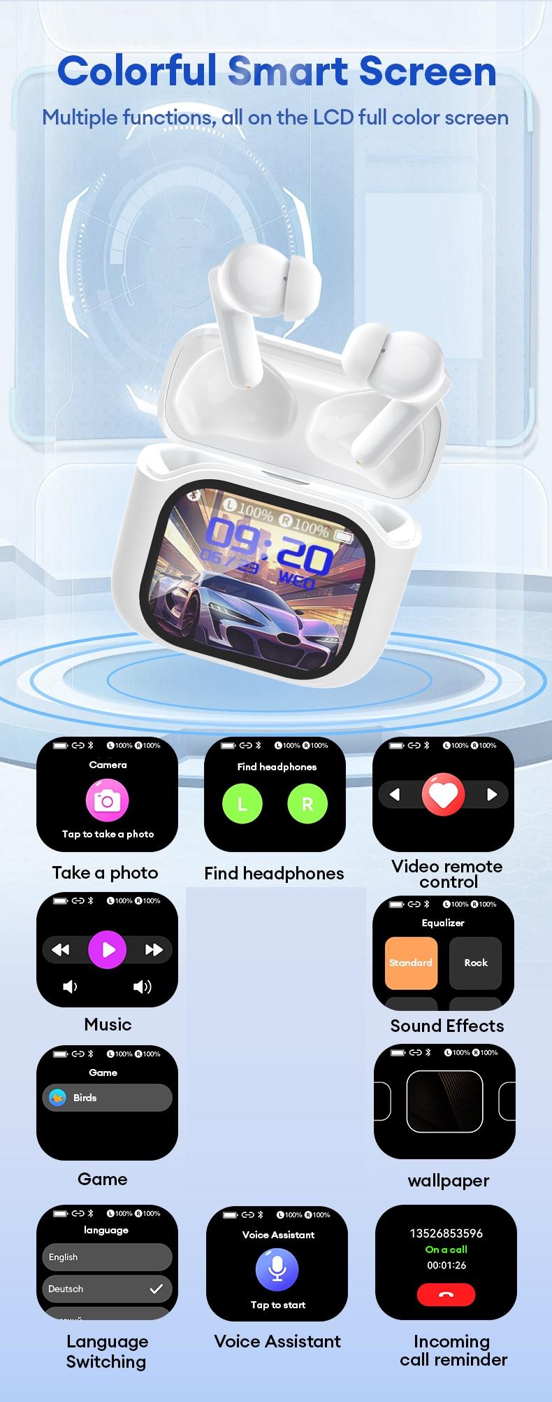 HYUNDAI Y48 Bluetooth 6.0 Earphones LED Display High Fidelity Waterproof Wireless Earbuds with Built-in Microphone for Office Sports Study Audio Calls Electronic Earbud Headset Black