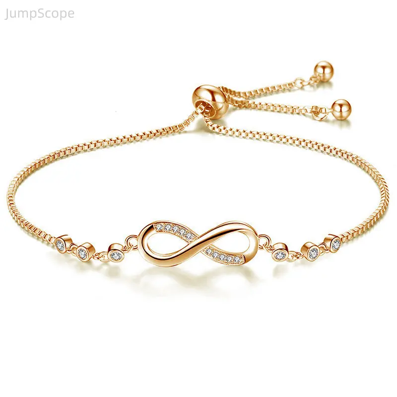 Women's Elegant Cubic Zirconia Fashionable Pretty Infinity Bracelet - Dainty 8-Shaped Crystal Slide, Adjustable Pull Cord Bolo Closure, Modern Silver Design for Indoor Leisure & Outdoor Recreation, Fashionable Bracelet, Pretty Bracelet