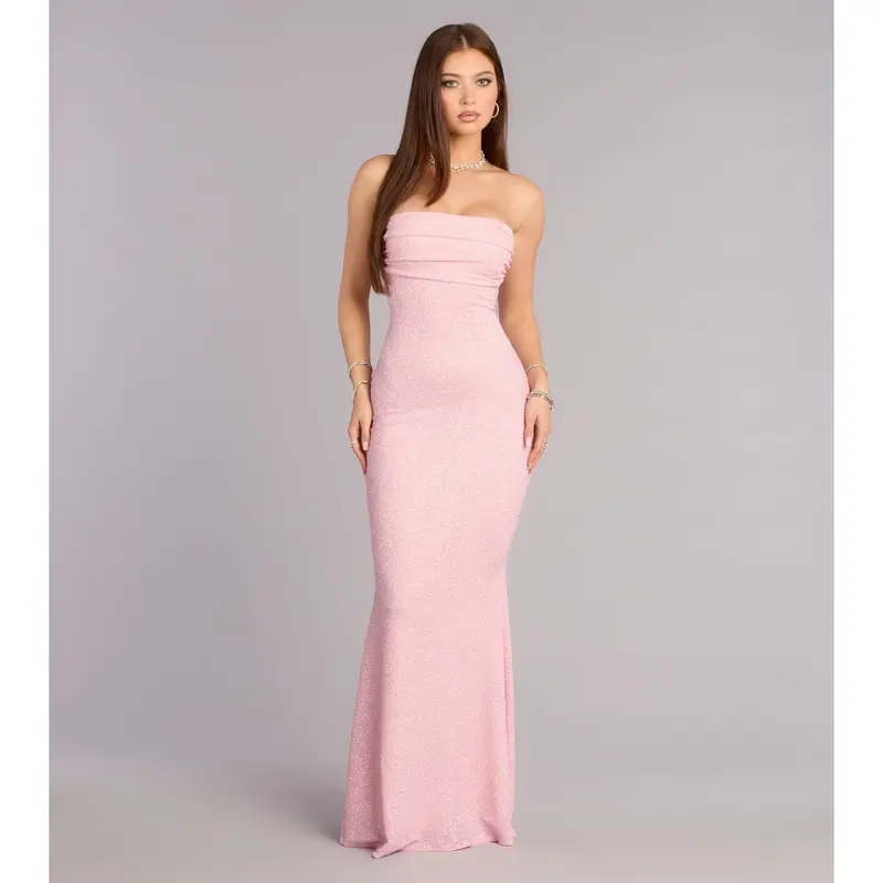 Audrina Glitter Strapless Mermaid Formal Dress