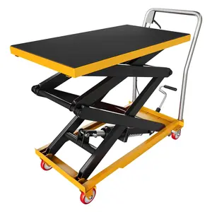 Garvee Hydraulic Lift Table Cart, 330Lbs Capacity 50" Lifting Height, Manual Double Scissor Lift Table with 4 Wheels and Non-Slip Pad for Material Handling and Transportation, Yellow