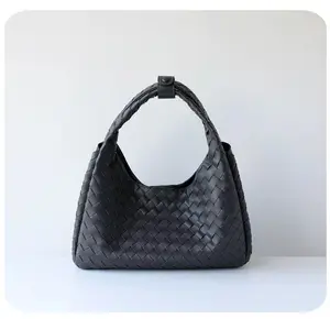 Hand-Woven Leather Hobo Bag | Oversized Tote with Inner Pouch | chestnut & Black&Chocolate brown