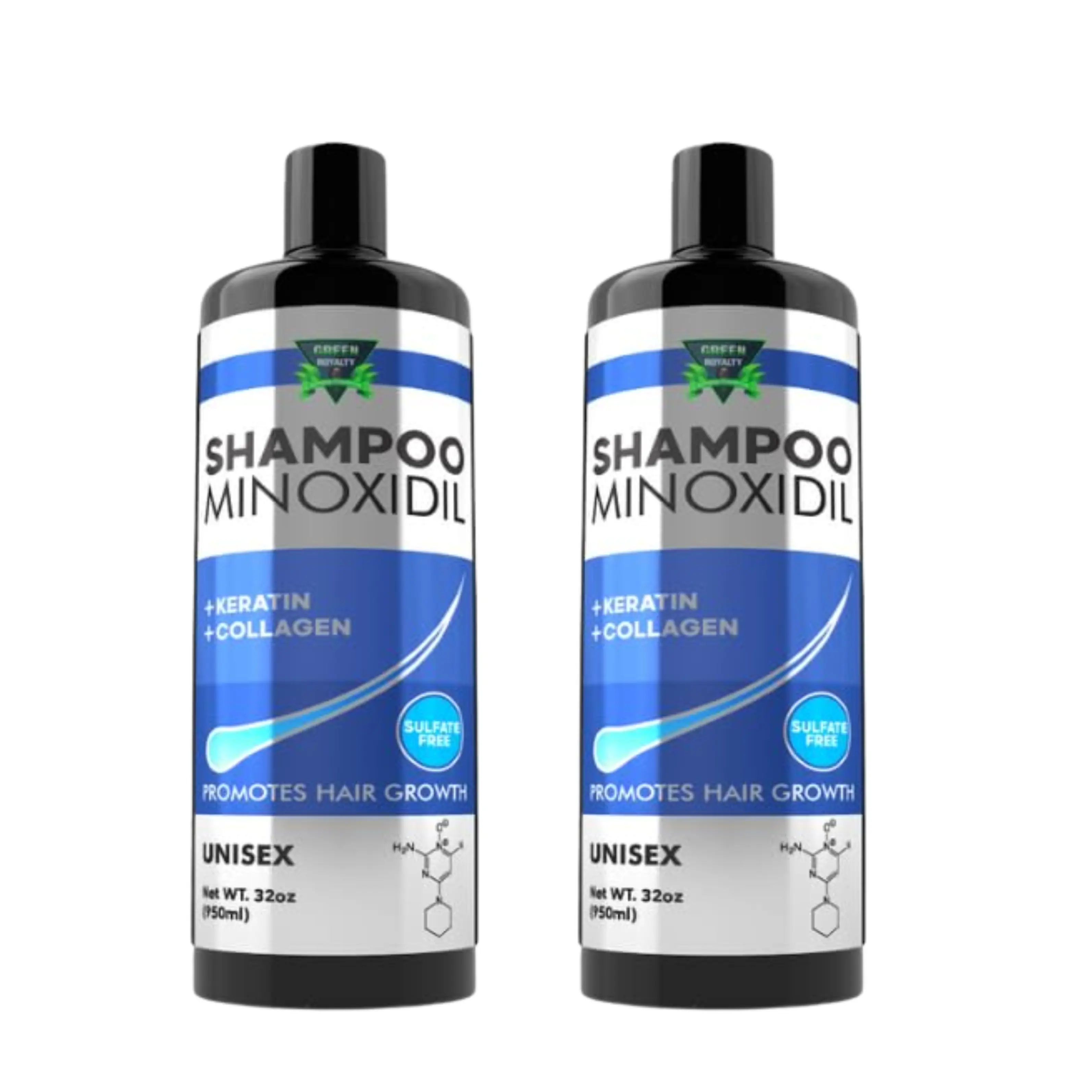 Green Royalty Minoxidil Hair Growth Cleansing Liquid Shampoo (2-Pack, 32oz) - Sulfate-Free, Keratin-Nourishing, Collagen-Infused Unisex Cleanser for Any Hair Type, Youthful Haircare Routine Support, Sulfate Free Shampoo, Cleansing Shampoo