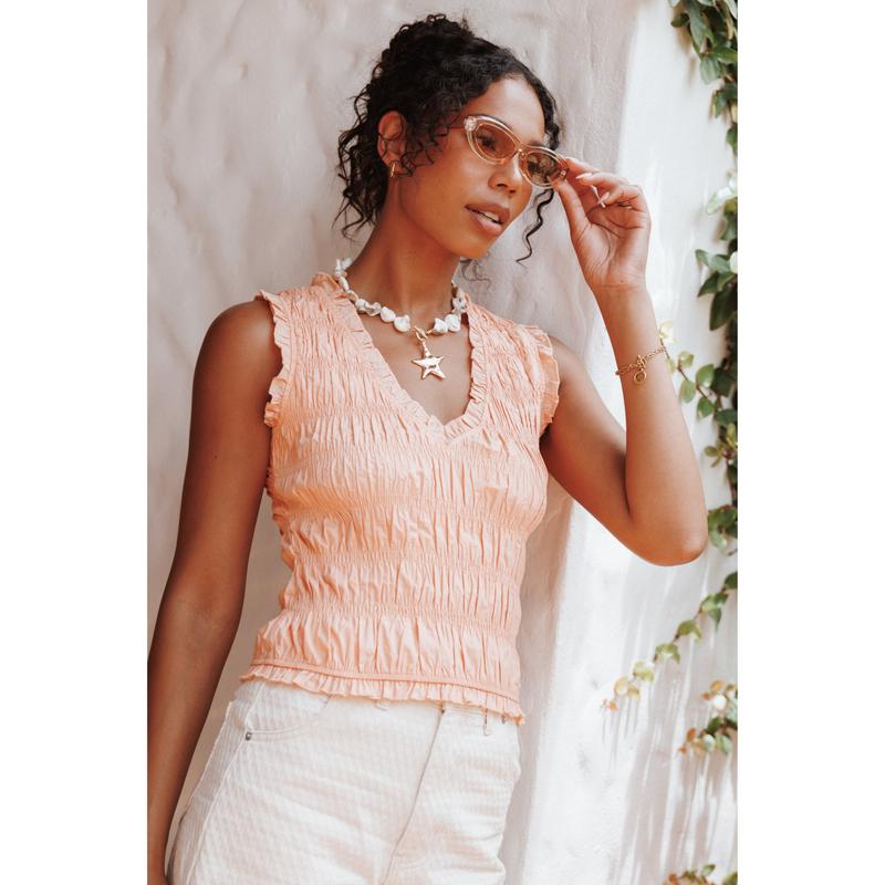 Xenia Smocked Top - Peach