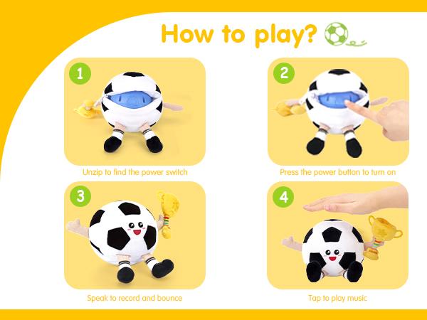 Hahaland Baby Musical Dancing Football Soccer Plush Toy - Interactive Tummy Time Toddler Toy with 48 Songs & Recording, Baby Infant Toy 6-12 Months, Birthday Christmas Holiday Baby Shower Gift Toy for Boy Girl
