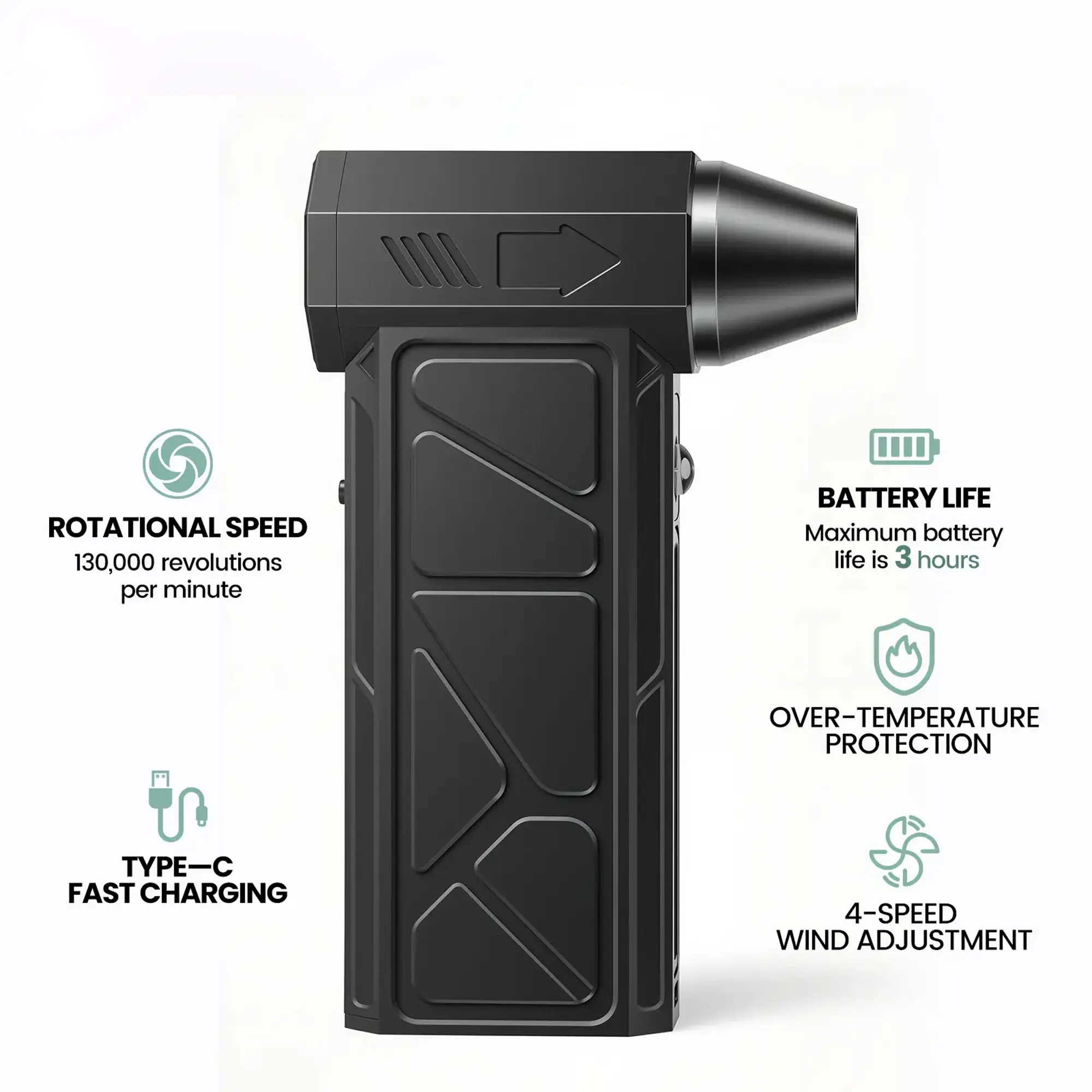 Lightweight Handheld Jet Blower, 150000 RPM Multifunctional Air Duster with Dual Nozzles, USB-C Rechargeable Travel Size Fan for Cooling & Cleaning PC Surfaces, Cordless Jet Blower, Lightweight Handheld Blower