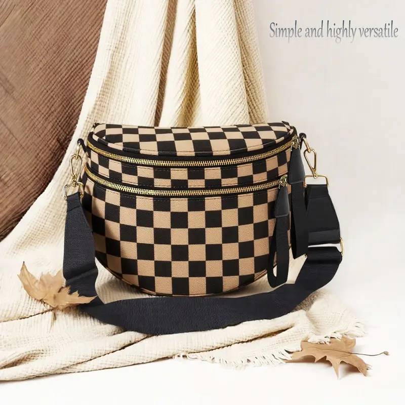 【Limited-Time Sale】CHERUBEL Women's Checkered Nylon Sling Crossbody Bag - Plus Size Friendly with Detachable Strap for Daily Use & Gym Sessions
