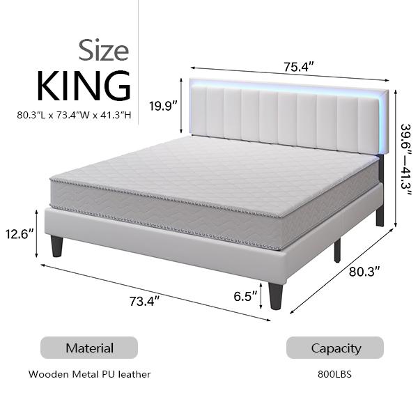 HOMBCK Led Bed Frame, No Mattress, Soft Modern Bed Frame with Luxury Leather Headboard, APP Adiust the Light, No Box Spring Needed