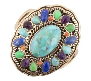 Barse Artisan Crafted Concho Multi-Gemstone Statement Ring